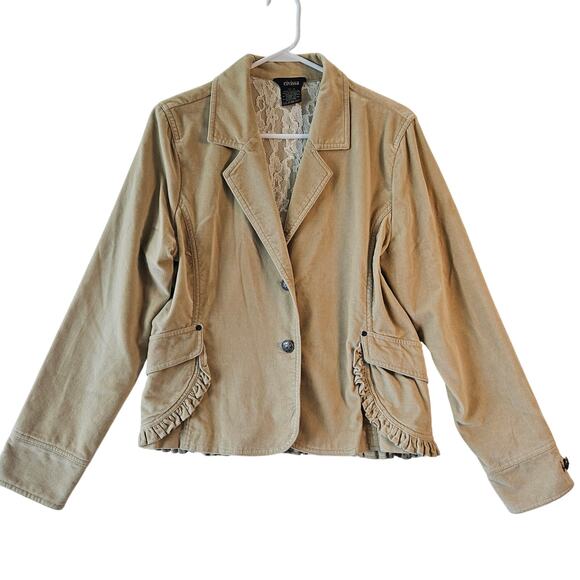Eivissa Jackets & Blazers - Eivissa Velvet Blazer Jacket Beige Ruffle Lace Size XL Retro Chic, Boho Y2K